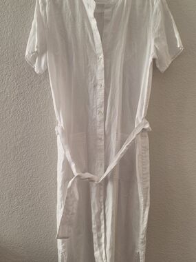 James Perse White Button-Front Midi Shirt Dress